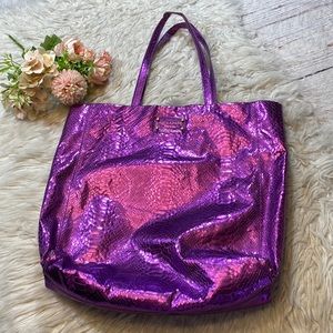 Kate Spade Metallic Purple Snake Embossed Tote